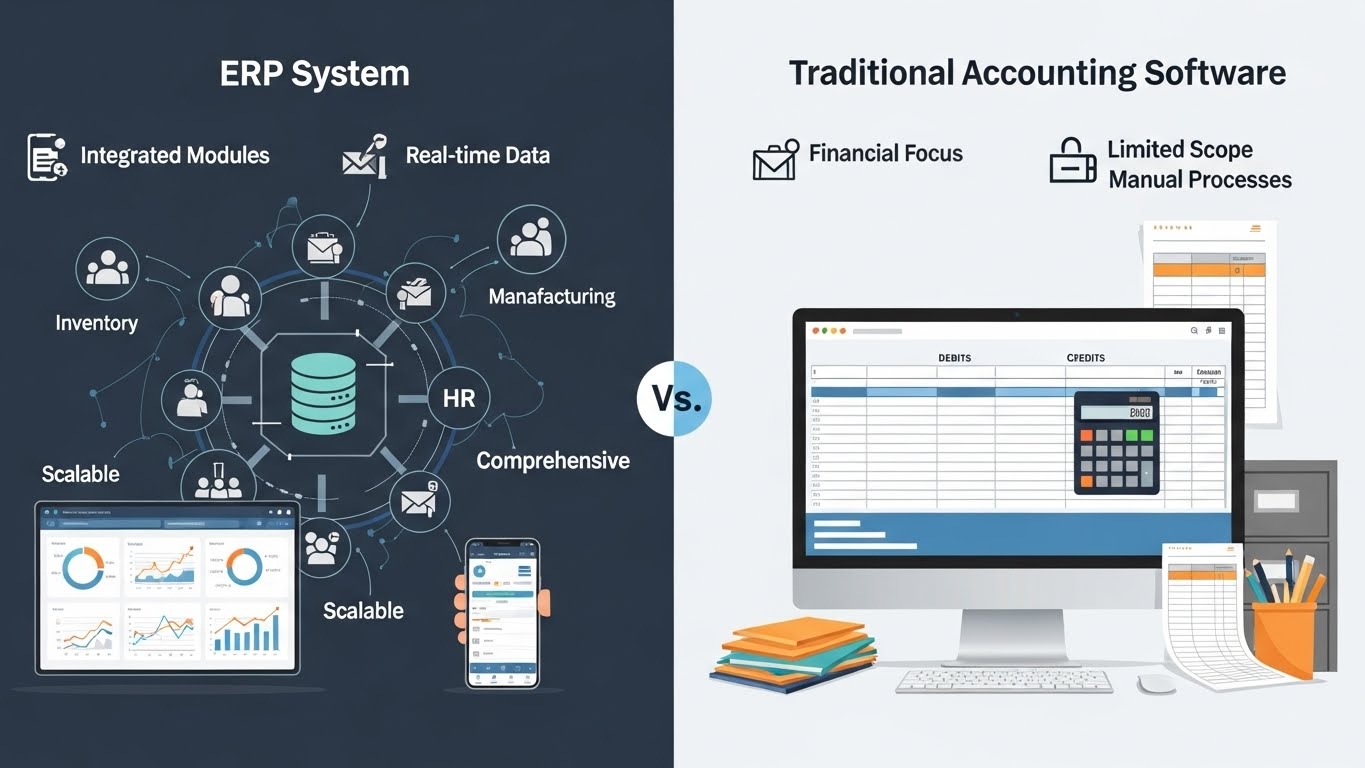 الفرق بين نظام ERP والبرامج المحاسبية التقليدية
